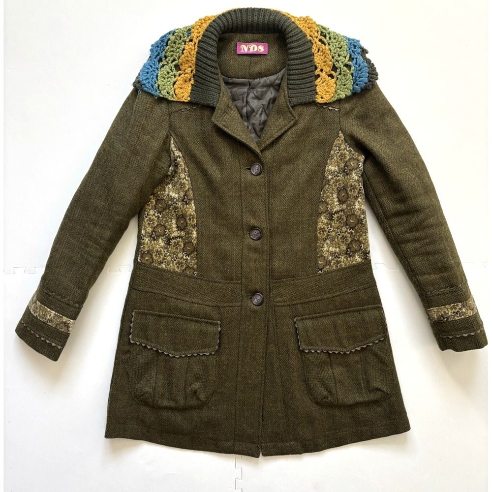 Vtg Bohemian Patchwork Coat Cottagecore Floral Art Crochette Jacket - Size S
